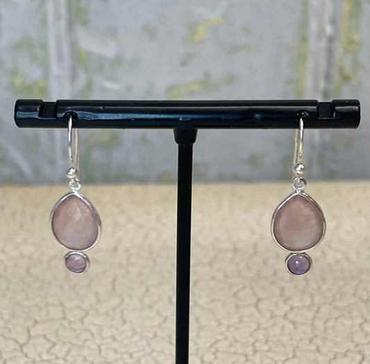 925 silver amethyst and rose quartz earrings
