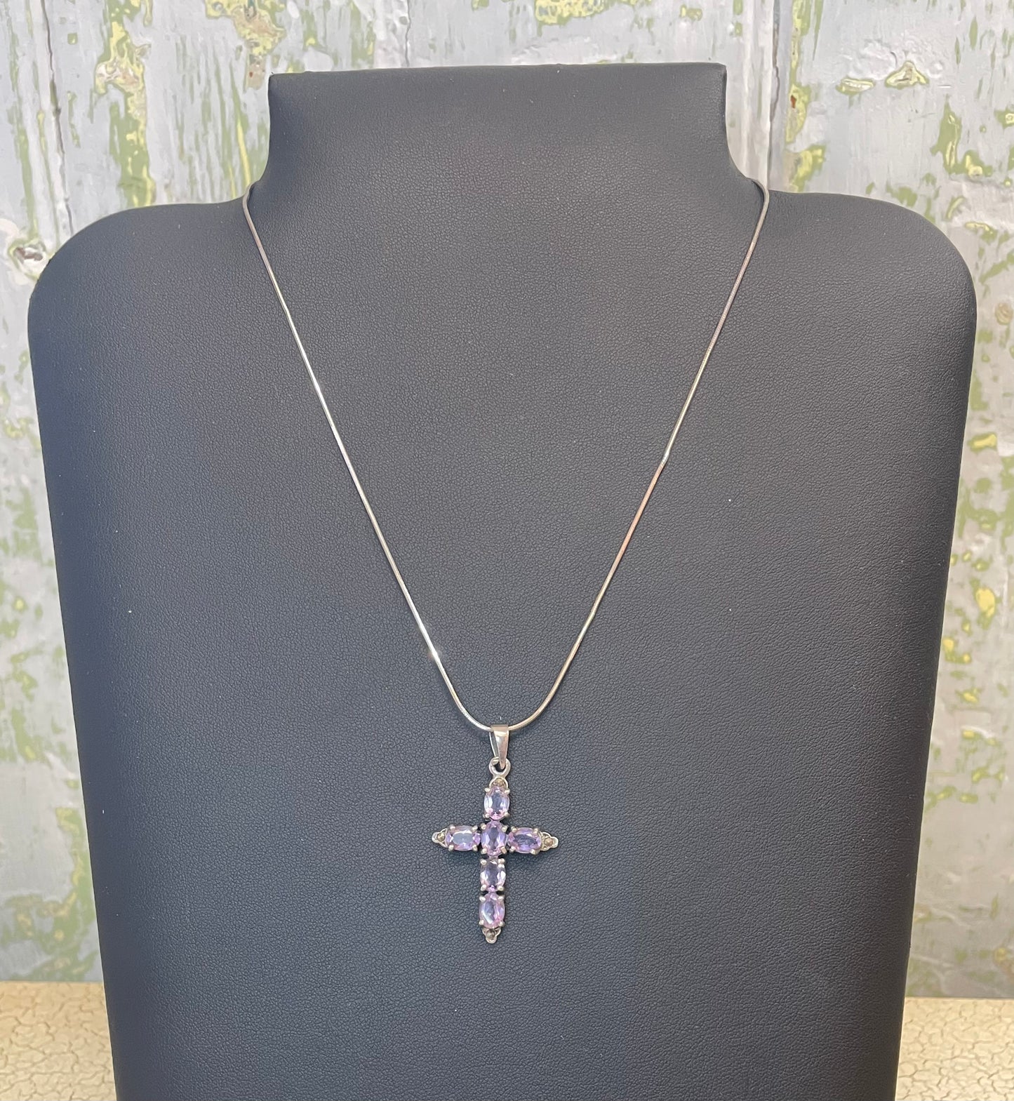 Silver amethyst cross necklace