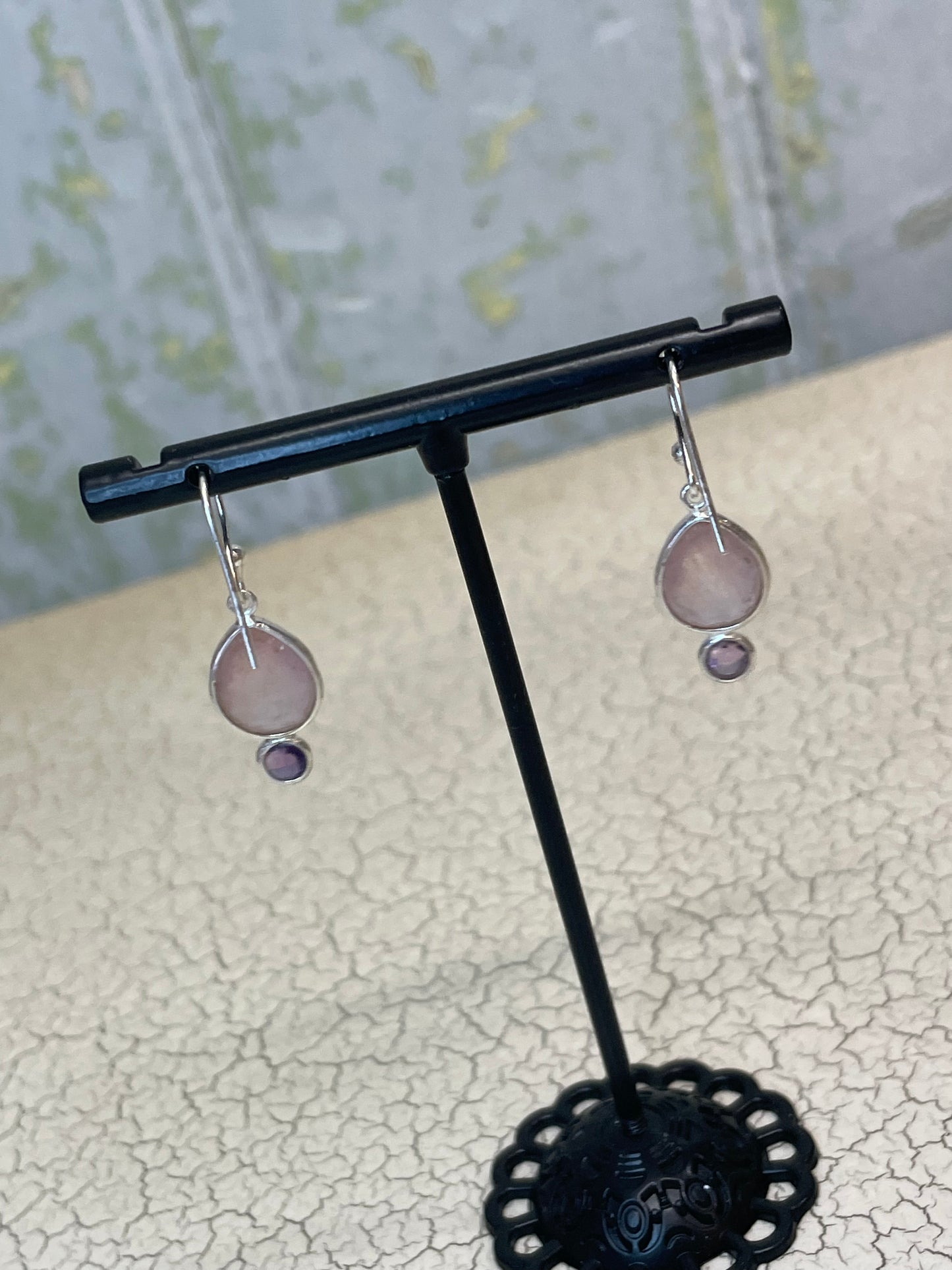 925 silver amethyst and rose quartz earrings